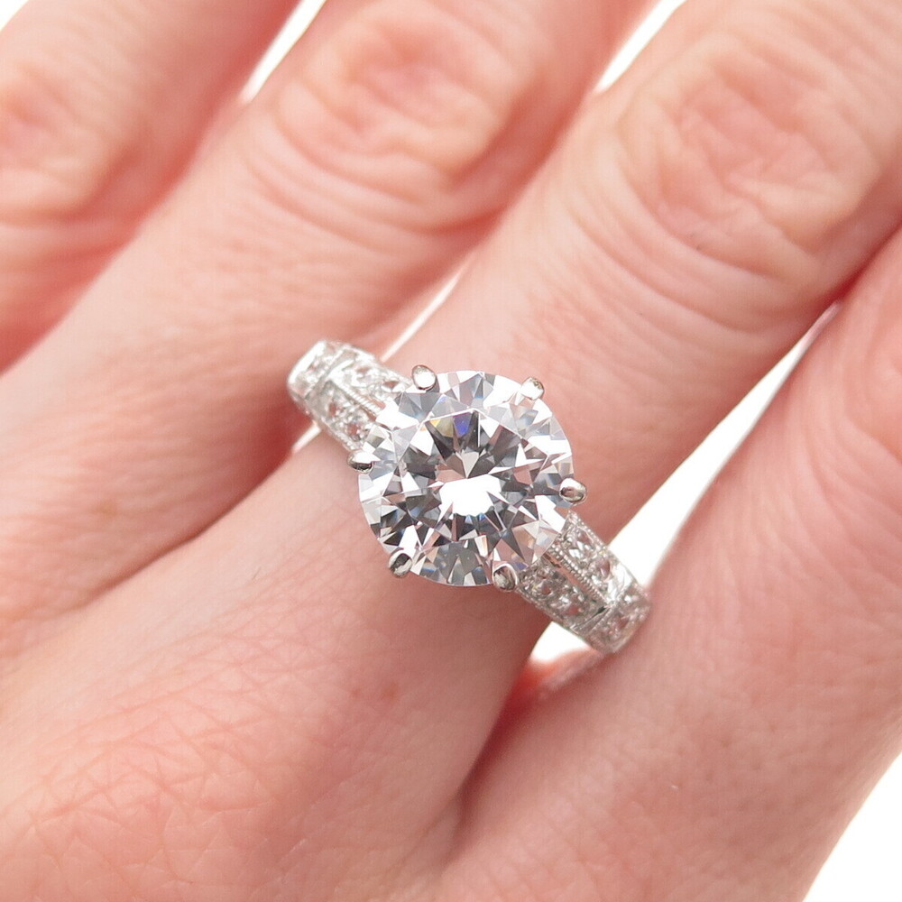 925 Sterling Silver Round-Cut C Z Engagement Ring Size 8